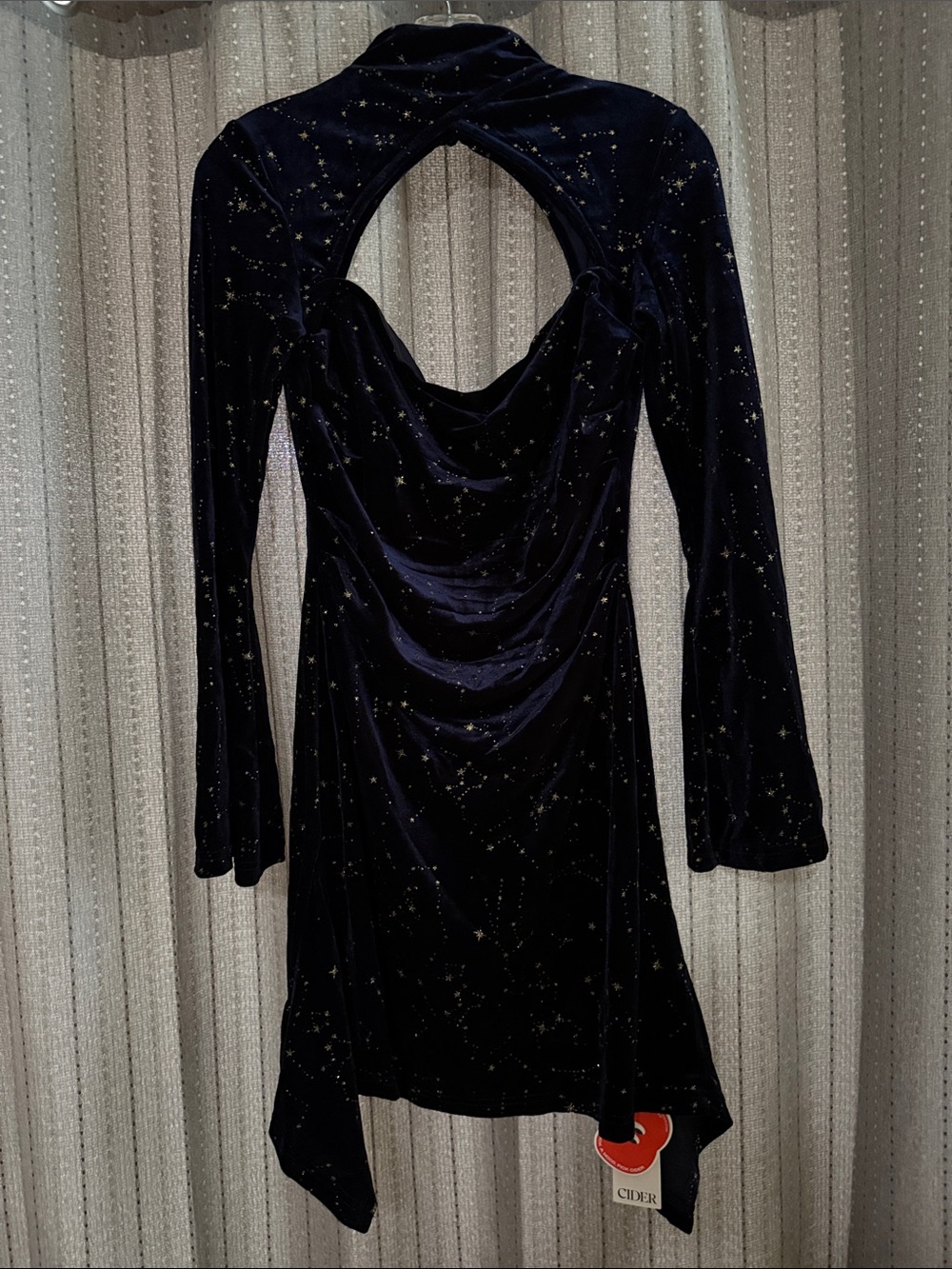 Cider Midnight Velvet Star-Print Long Sleeve Dress - Navy & Gold